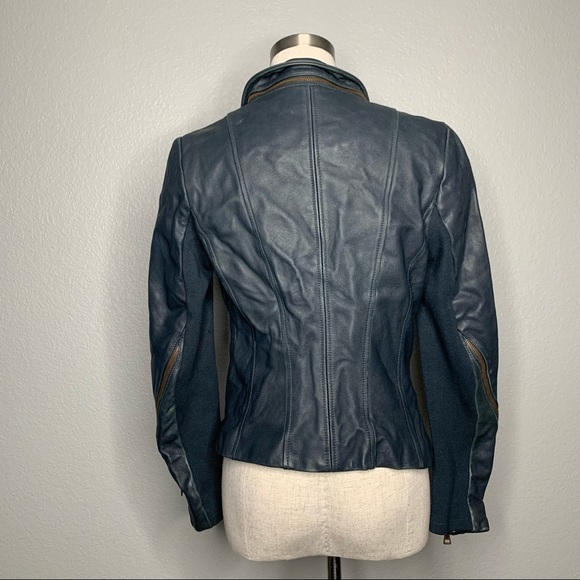 Sam Edelman Dark Teal Leather Moto Jacket Medium - Picture 4 of 9